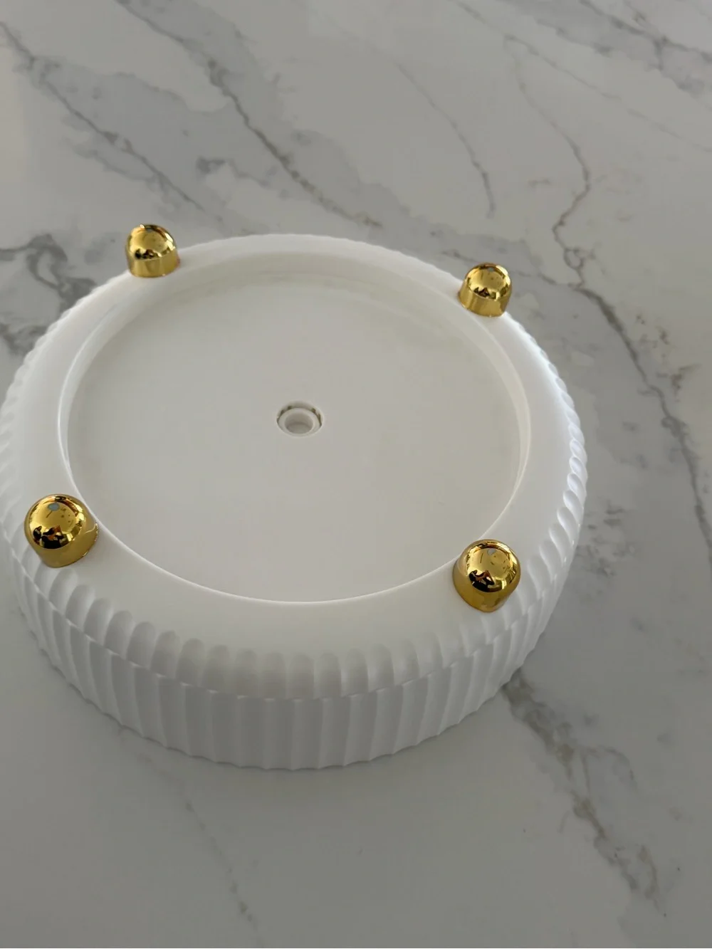 White Ceramic Footed Serving Bowl with Gold Accent